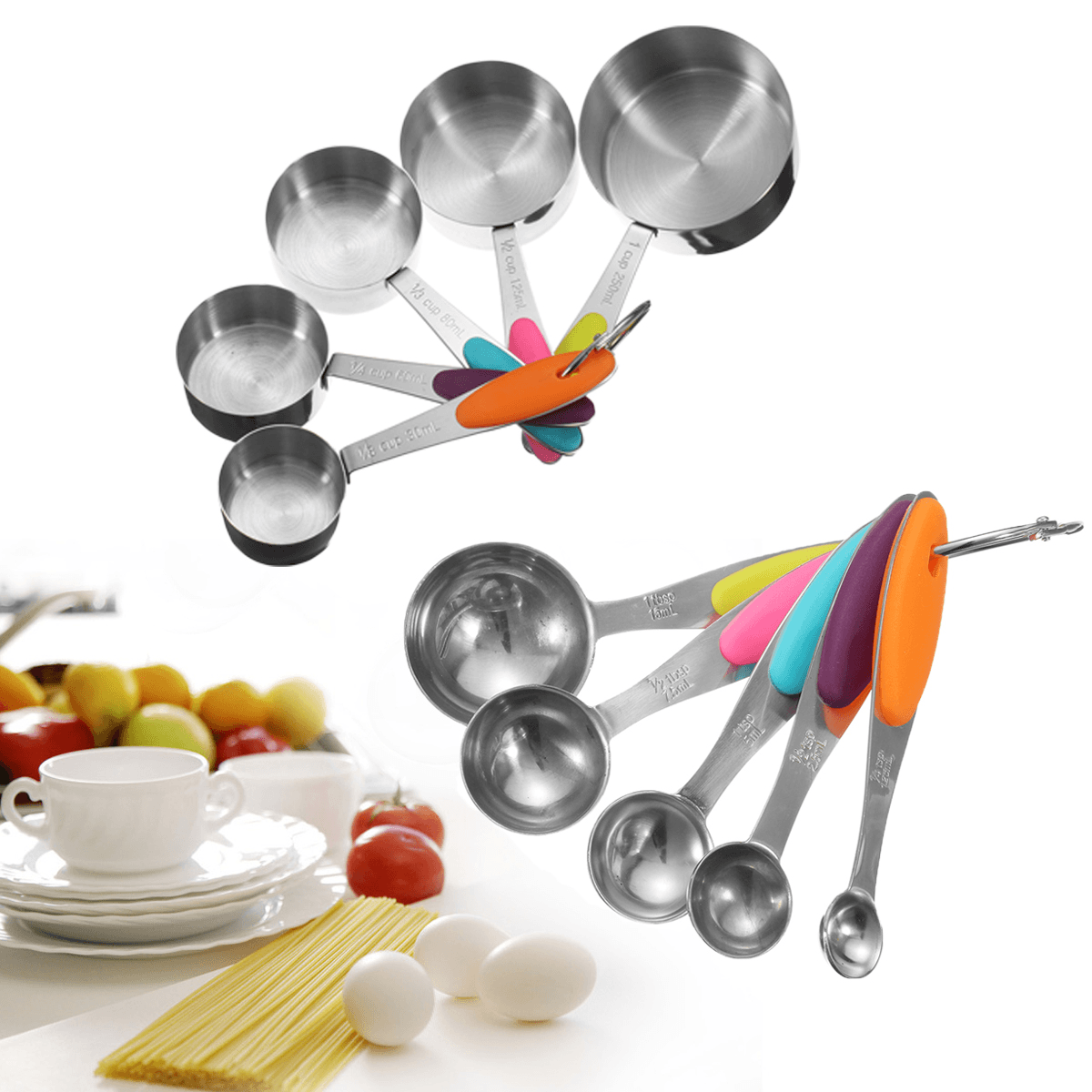 10Pcs Stainless Steel Measuring Cups & Spoons Tea Spoon Set Kitchen Tool dylinoshop