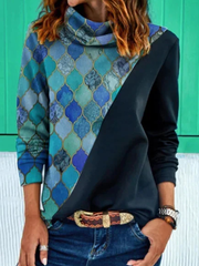 Women Geometry Graphic Patchwork Ethnic Style Heaps Collar Sweatshirts dylinoshop