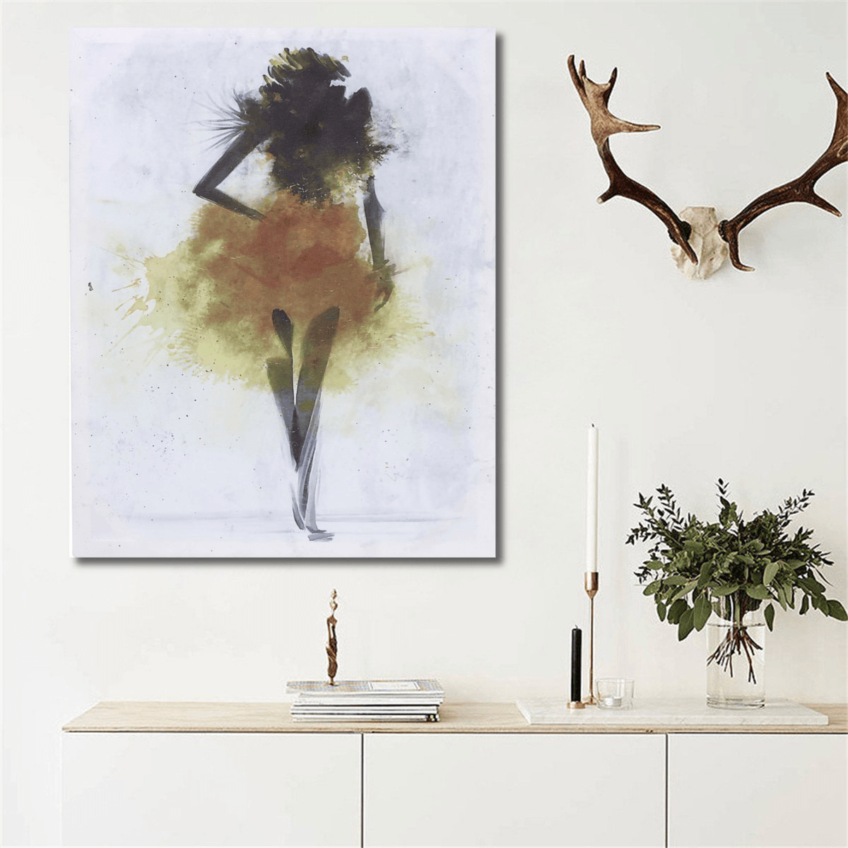 Fashion Yellow Girl Minimalist Abstract Art Canvas Oil Print Paintings Framed/Unframed MRSLM