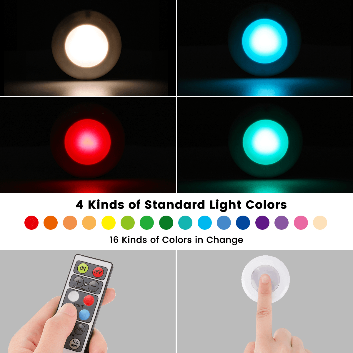 6 Pcs Elfeland Cabinet Lights RGB Led Night Light with Remote Control Stairs Light Cabinet Light Battery Operated for Cabinets, Wardrobe Kitchen Bedroom MRSLM