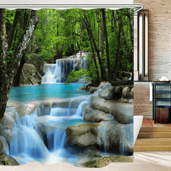 3D Waterfall Nature Scenery Bath Shower Curtain Water Resistant Bathroom Shield MRSLM