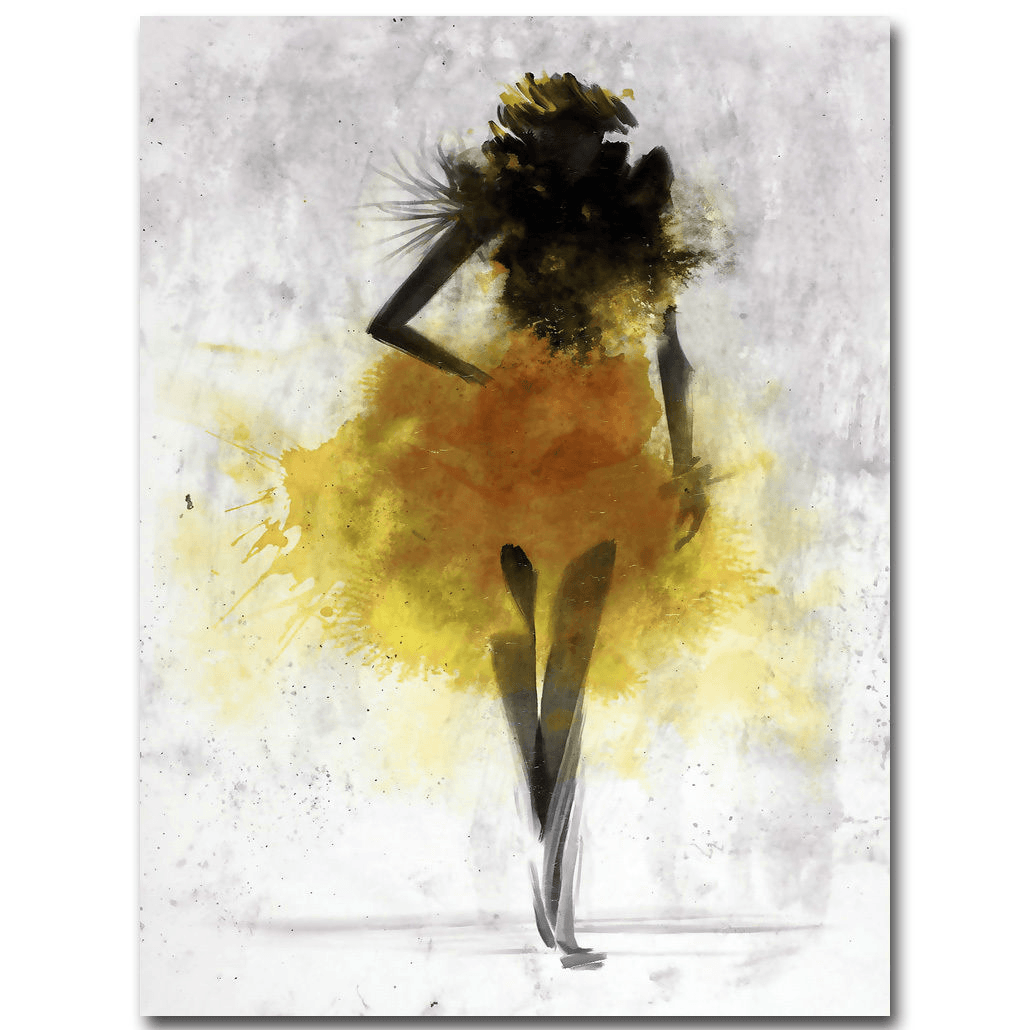 Fashion Yellow Girl Minimalist Abstract Art Canvas Oil Print Paintings Framed/Unframed MRSLM