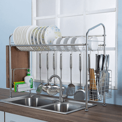 1/2 Layer Tier Stainless Steel Dish Drainer Cutlery Holder Rack Drip Tray Kitchen Tool for Single Sink dylinoshop