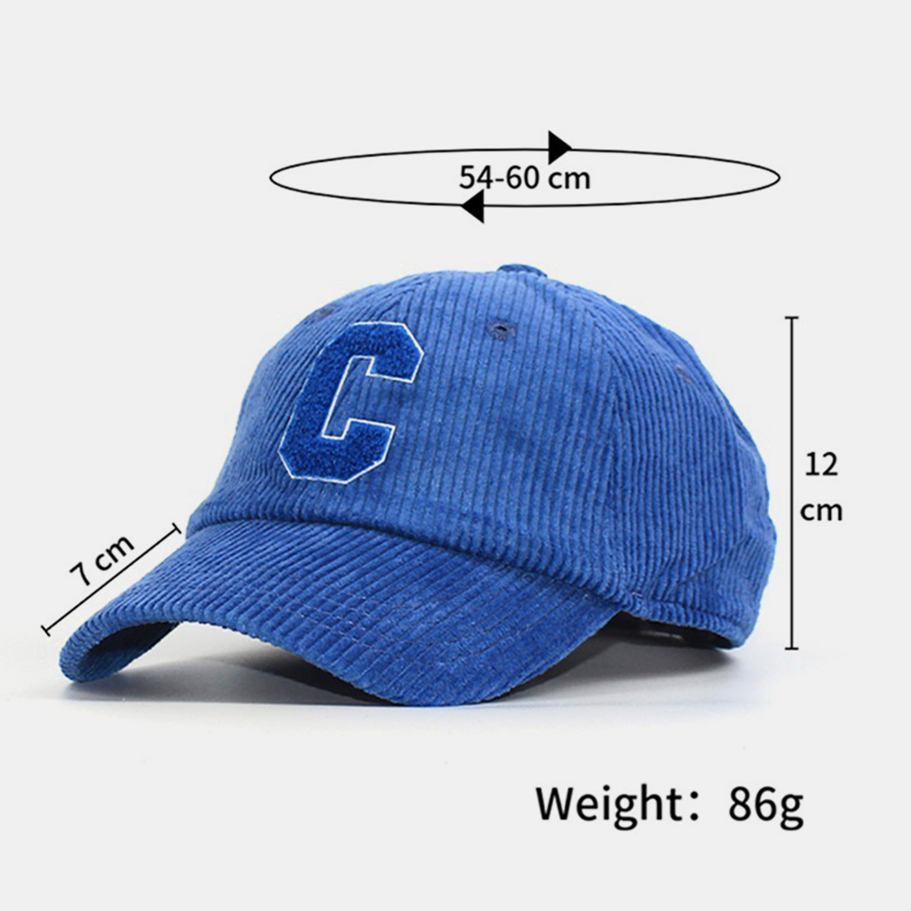 Unisex Corduroy Big C Letter Pattern Embroidery Baseball Cap Autumn Winter Soft Top Curved Brim Stripe Sunshade Hat dylinoshop