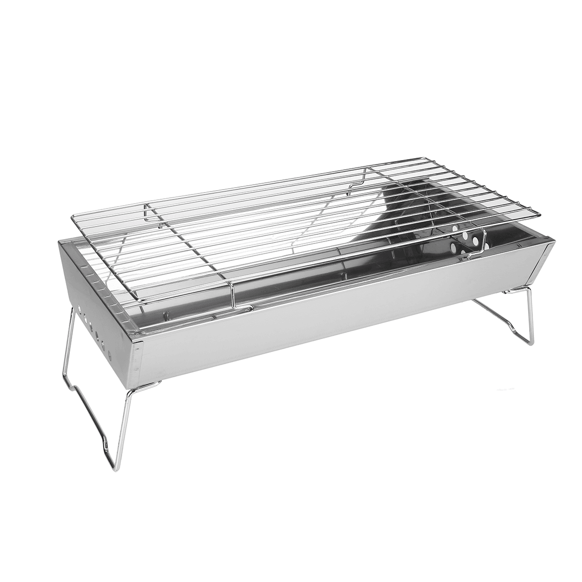 45X24X7.5Cm Stainless Steel Grill Outdoor Stainless Barbecue Portable Camping Barbecue Grill Multifunction Wood Stove MRSLM