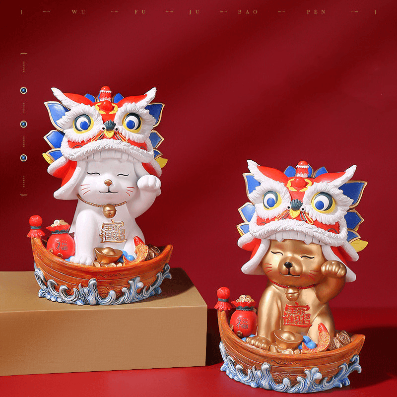 Yazun YZ3696 New Chinese Style Ornament Resin Crafts Desktop Simple Crafts Lucky Cat Gift Box Packaging MRSLM