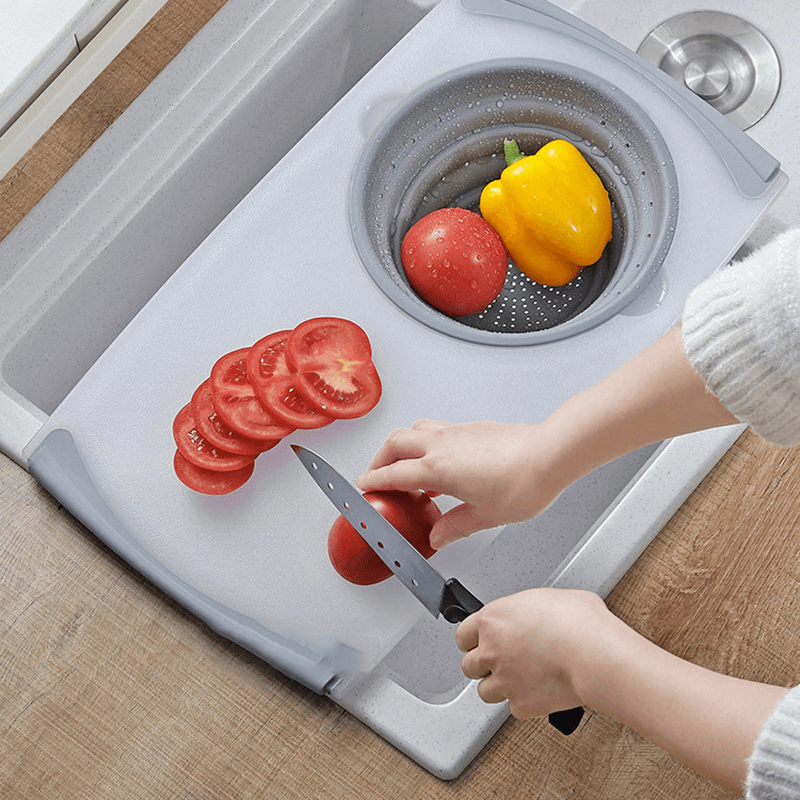 Kitchen Telescopic Multifunctional Thick Plastic Chopping Board Drain Storage Basket MRSLM