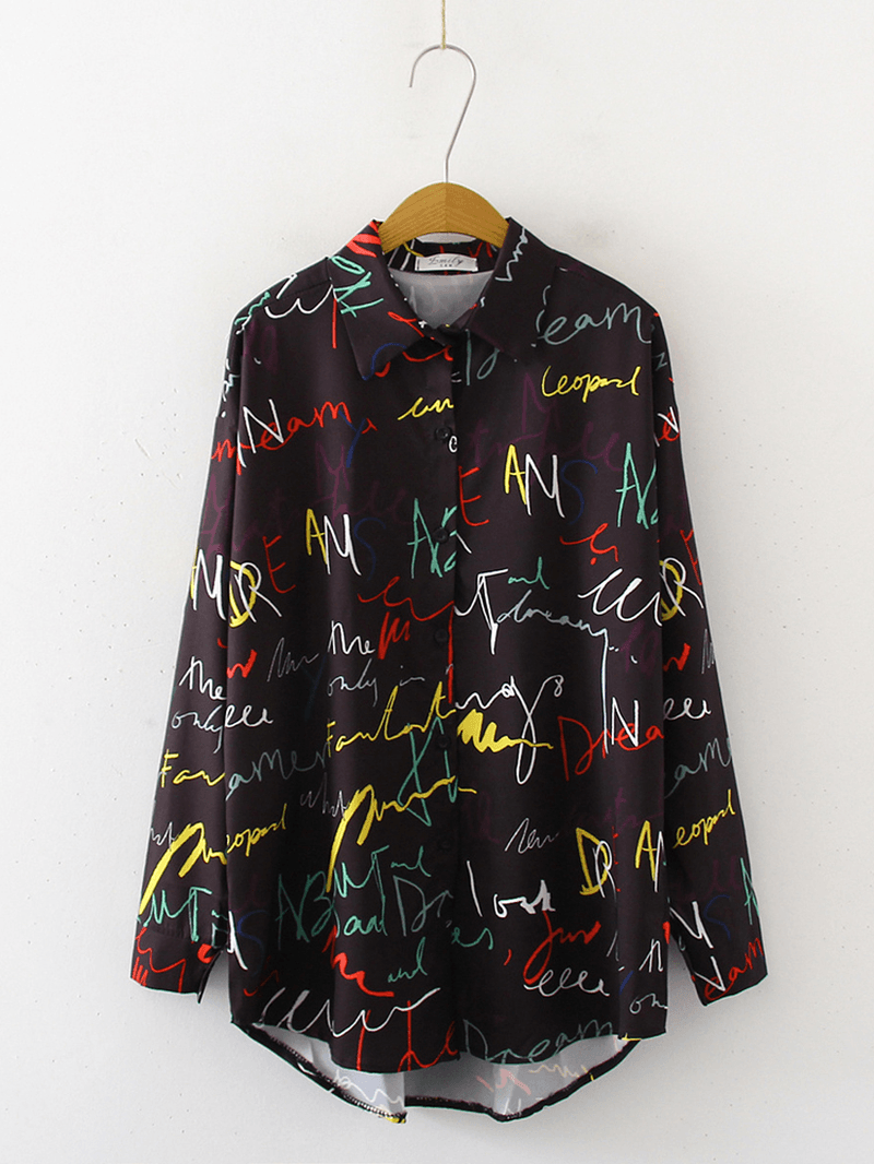 Alphabet Graffiti Print Fashion Loose Daily Casual Shirts dylinoshop