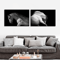 Miico LKKK Hand Painted Combination Decorative Paintings Black and White Horse Wall Art for Home Decoration MRSLM