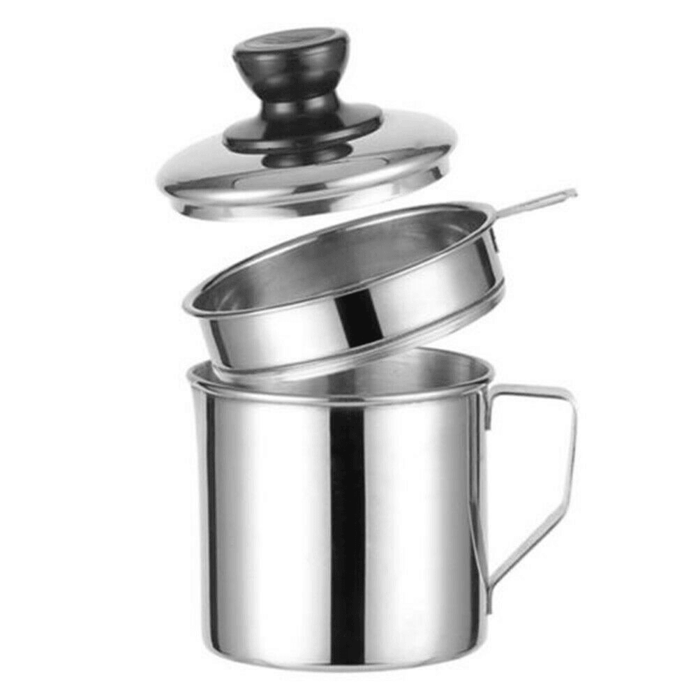 1.3L / 1.8L Stainless Steel Oil Filter Dripping Container Grease Strainer Pot Oil Strainer Kitchen Restaurant Oil Dispenser dylinoshop