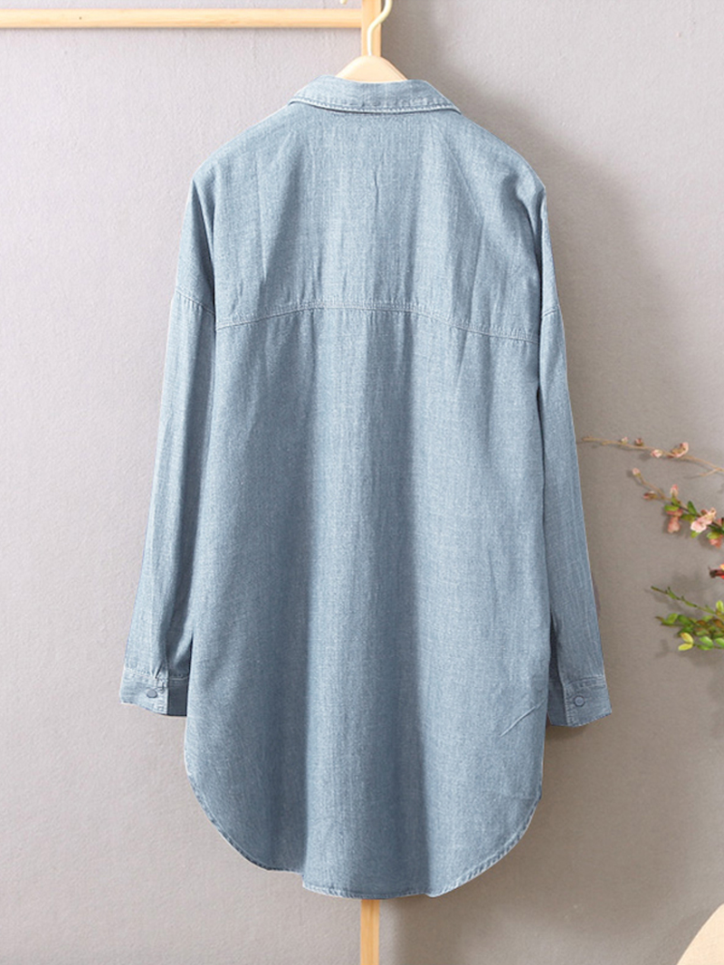 Women Long Sleeve Button down Shirts Casual Loose Denim Blouse dylinoshop