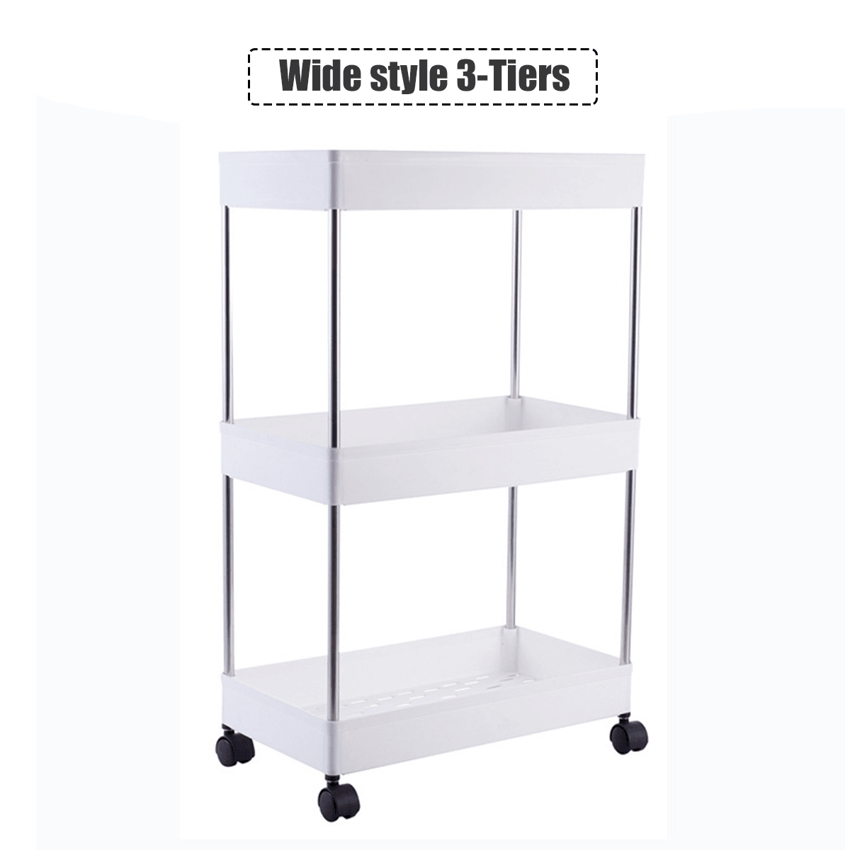 3/4 Tier Organizer Trolley Cart Utility Rolling Storage Rack Holders Saver Hooks MRSLM