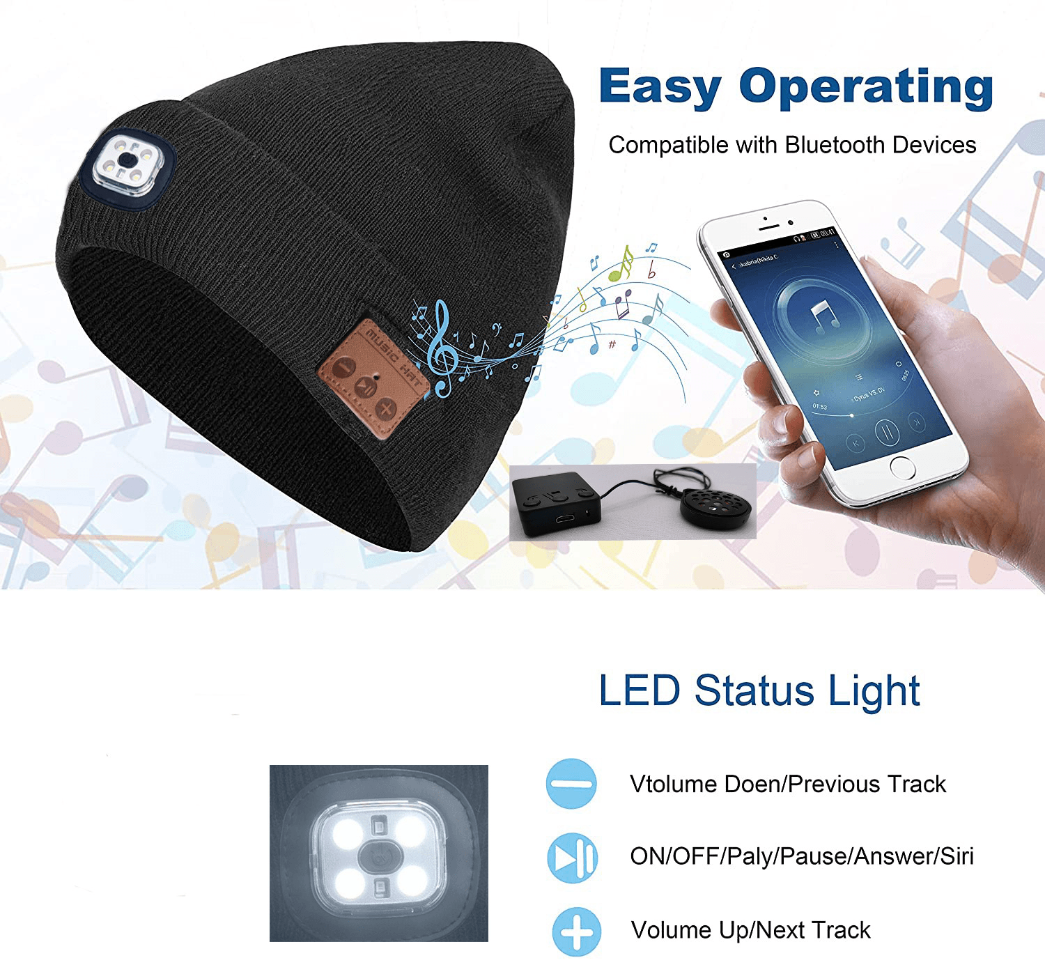 Bluetooth Knitted Hat Outdoor Night Running Night Fishing Led Light dylinoshop