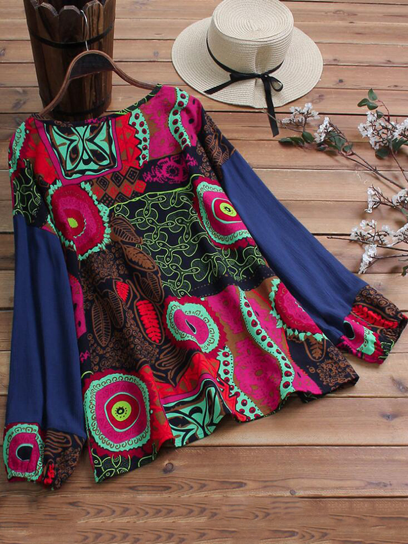 Ethnic Women Patchwork Floral Blouse dylinoshop