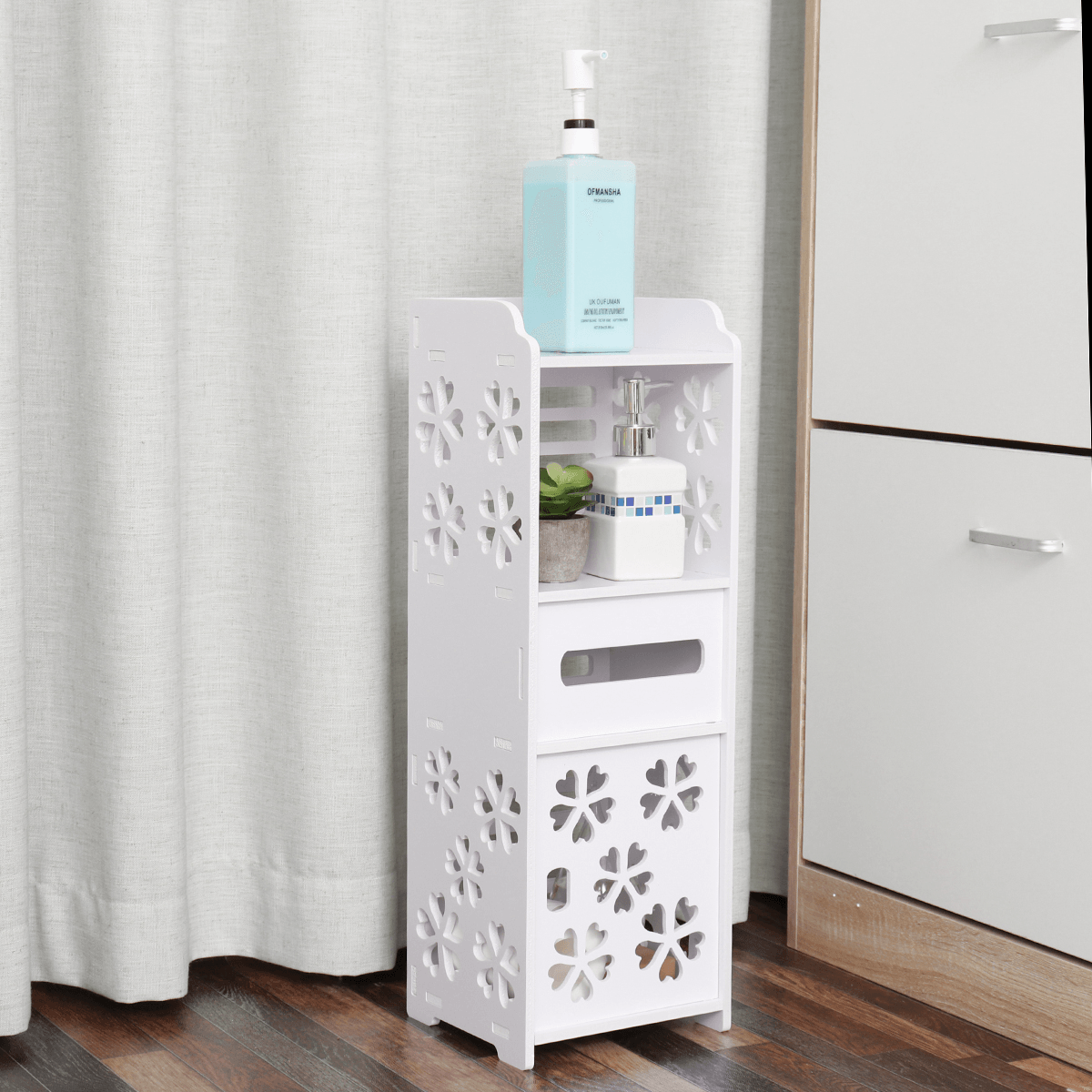 Bathroom Storage Cabinet Floor Standing Washbasin Shower Corner Shelf Waterproof MRSLM