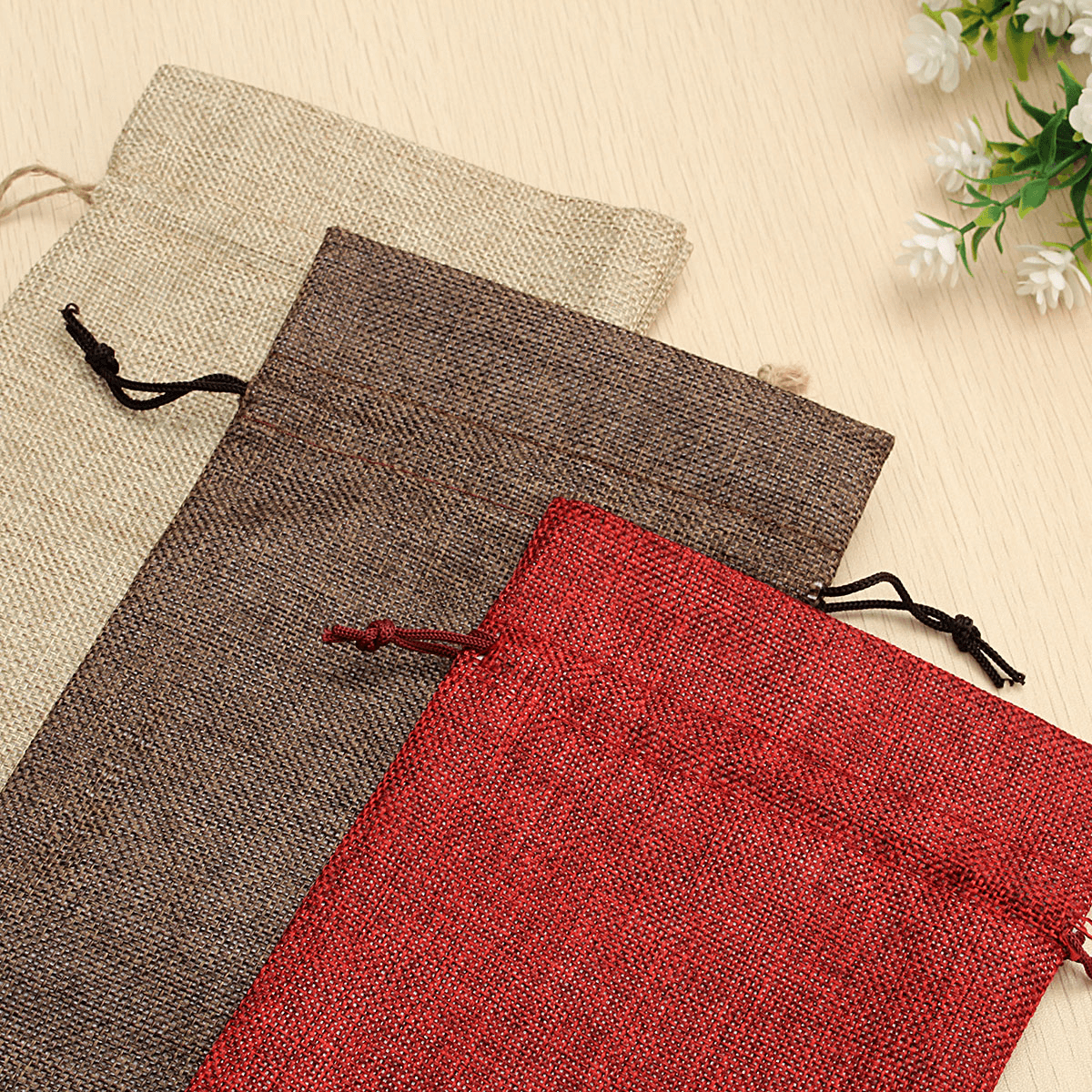 5PCS Natural Jute Burlap Vintage Wedding Favours Hessian Wine Bottle Bags Gift MRSLM