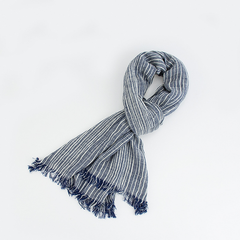 Cotton and Linen Scarf Japanese Literary Style Striped Fringed Drape dylinoshop