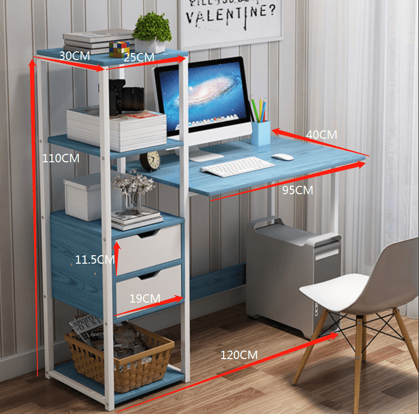 Computer Laptop Desk 47 Inch Writing Study Table Bookshelf Desktop Multifunction Desktop Workstation with Storage Racks & 2 Drawers Home Office Furniture MRSLM