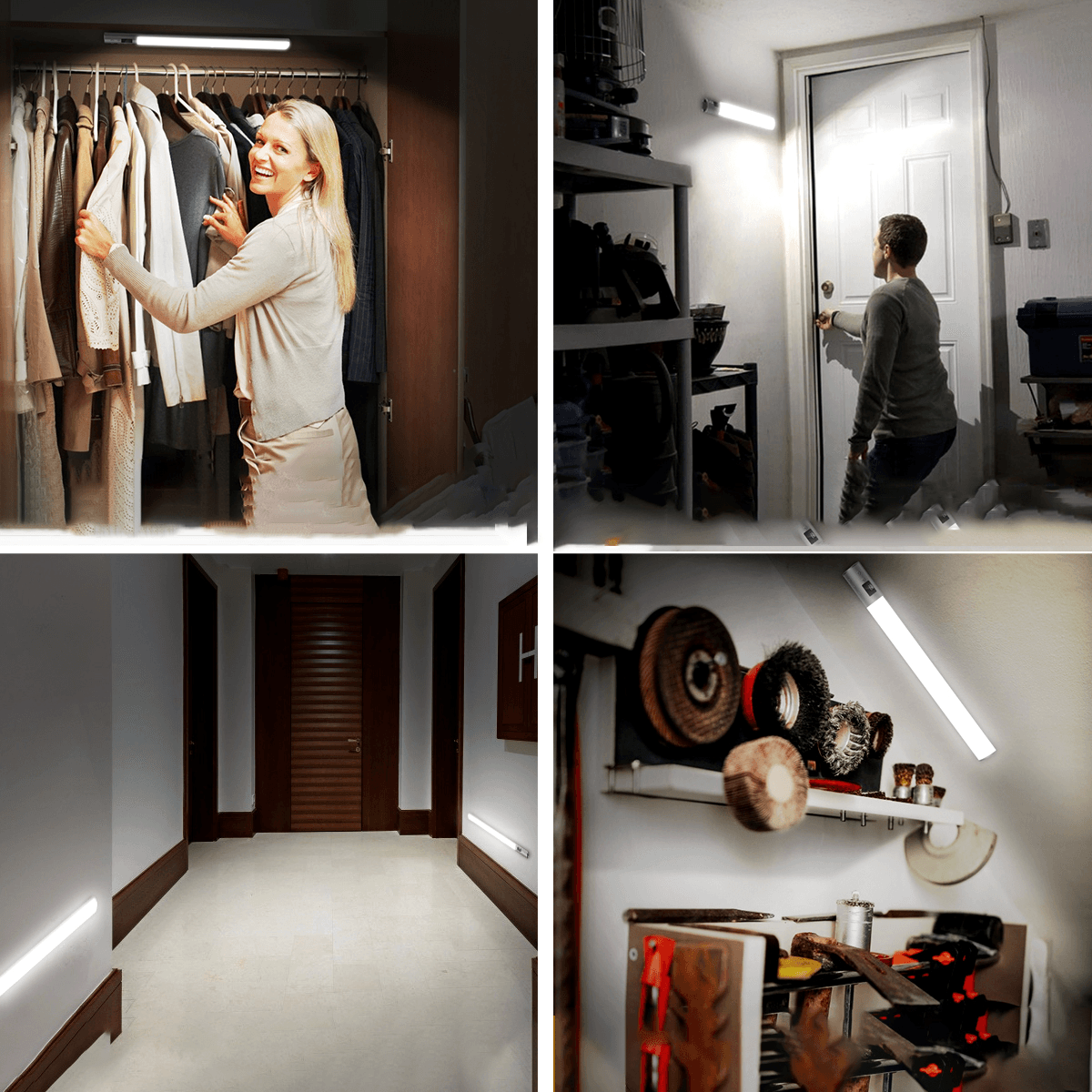 KCSAS XN-L002 Wireless LED under Cabinet Lighting Motion Activated 182 Leds 2000Mah Portable Night Light Build in Rechargeable Battery Magnetic Closet Light with Motion Sensor Light Sensor Timing Function for Kitchen Closet Hallway Stairway MRSLM