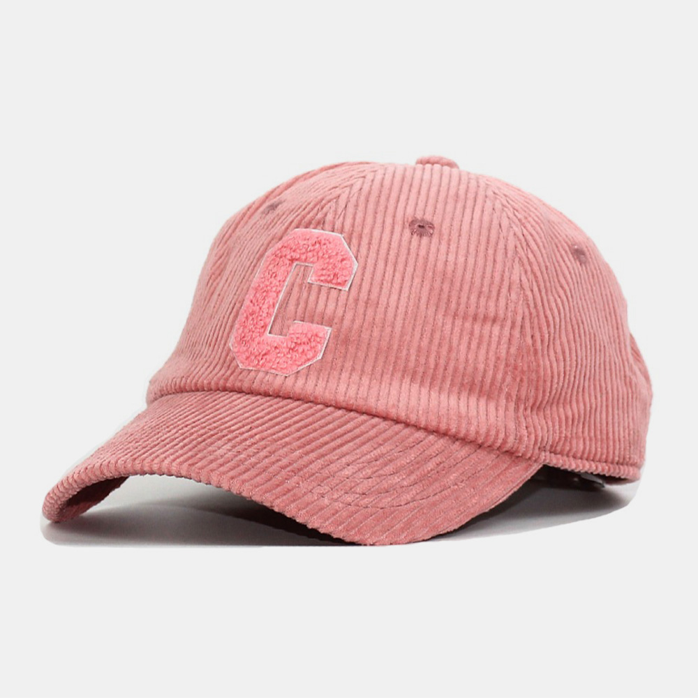 Unisex Corduroy Big C Letter Pattern Embroidery Baseball Cap Autumn Winter Soft Top Curved Brim Stripe Sunshade Hat dylinoshop