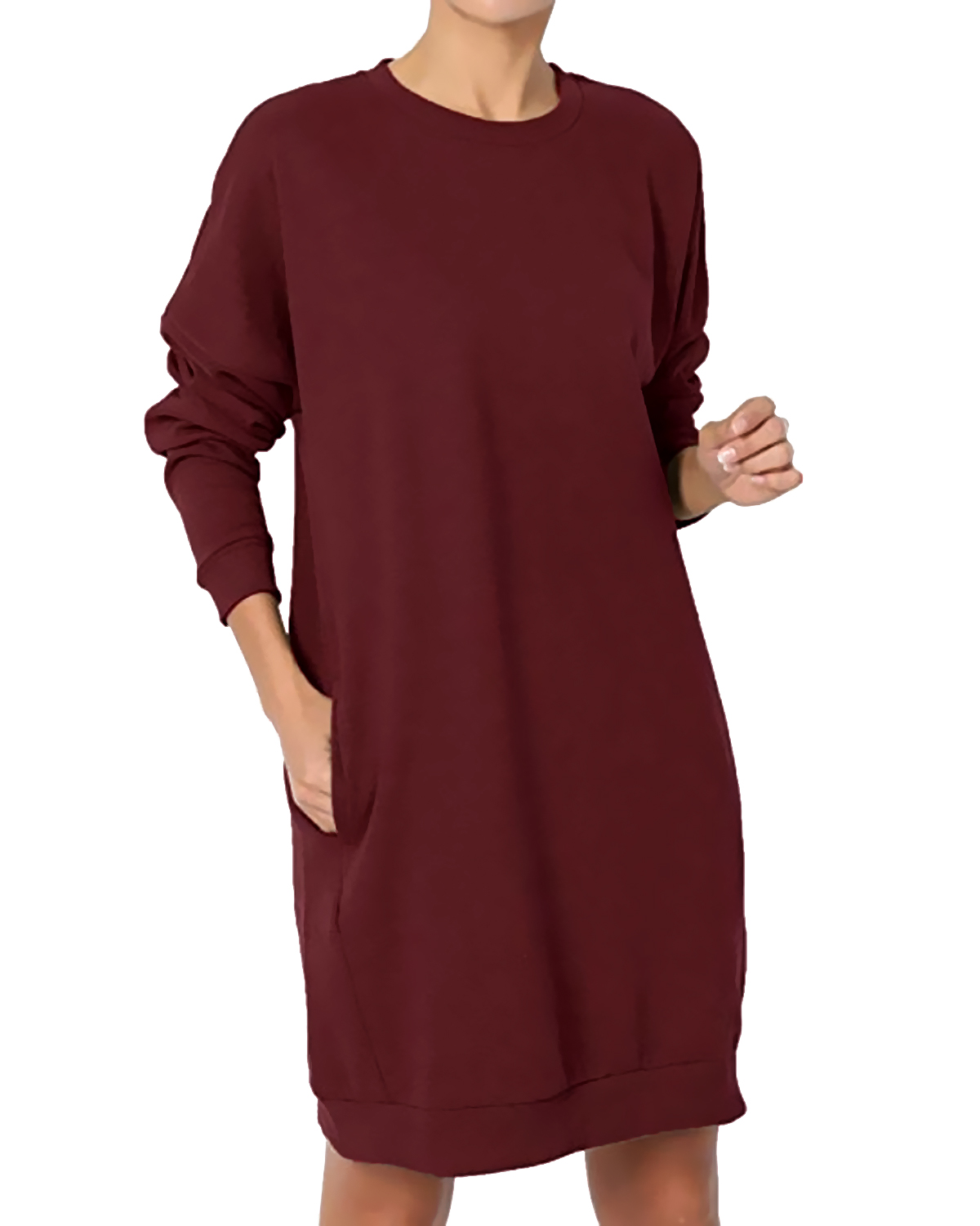 Women Long Sleeve Crew Neck Solid Pullover Loose Hoodie Sweatshirt Dress dylinoshop