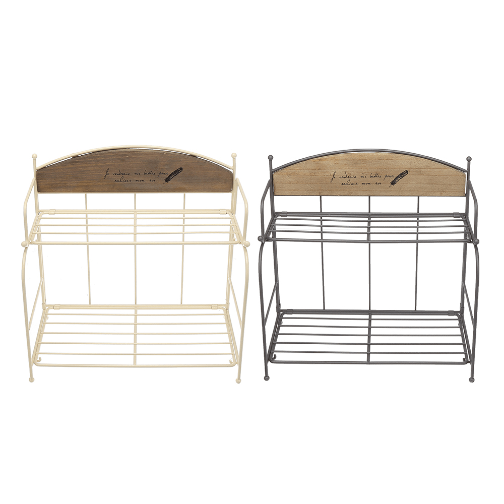 Brown / White 2-Layers Metal Iron Storage Rack Decorative Storage Shelf MRSLM