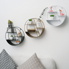 Iron round Grid Shelf Shelves Combination Wall Hanging Rack Storage Bedroom Home Decorations MRSLM