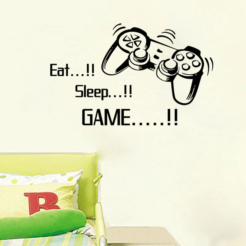 Creative Art Game Handle Wall Stickers "EAT SLEEP GAME" Black Vinyl Removable Printed Game Lovers Bedroom Wall Stickers Hot Play Game Handle Living Room Bedroom Personality Decoration Wall Stickers MRSLM