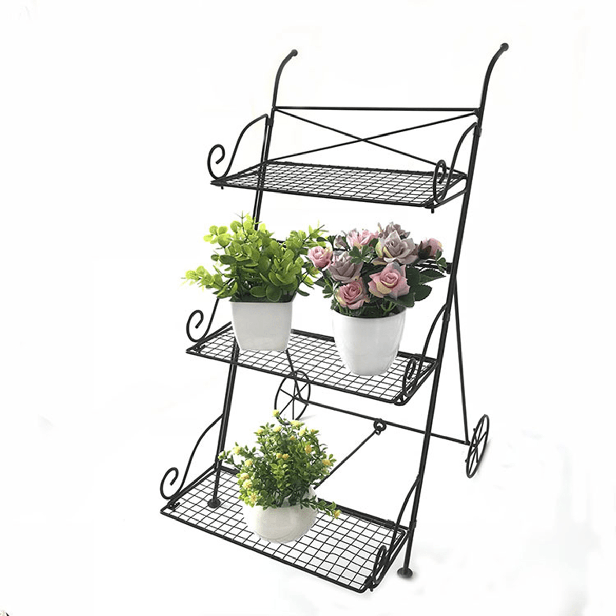 3 Tier Garden Cart Metal Shelf Stand Plant Flower Rack Storage Indoor Outdoor MRSLM