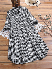 Women Long Sleeve Button Plaid Casual Shirt Blouse dylinoshop