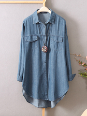 Women Long Sleeve Button down Shirts Casual Loose Denim Blouse dylinoshop