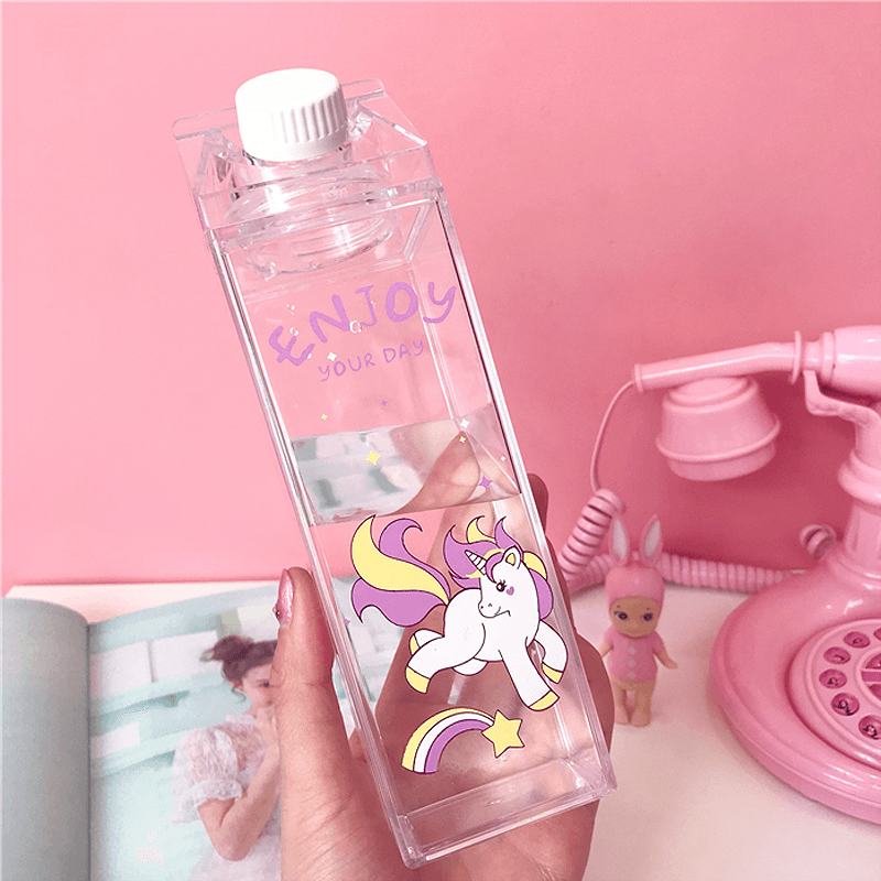 500Ml Fantastic Summer Unicorn Cartoon Milk Drink Box Water Bottle Birthday Kid Clear Plastic Water Bottle Gym Sport Cactus Juice Frui Holder Fitness Picnic MRSLM