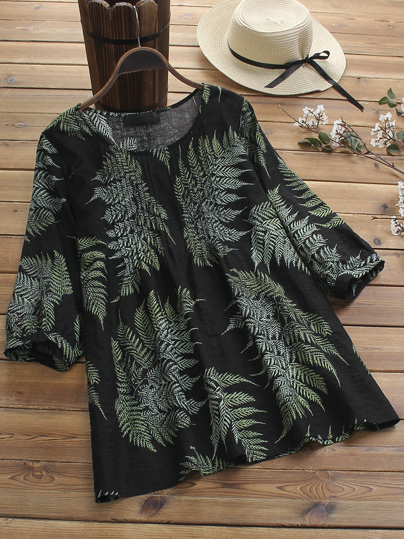 Women Casual Print Crew Neck Half Sleeve Blouse dylinoshop