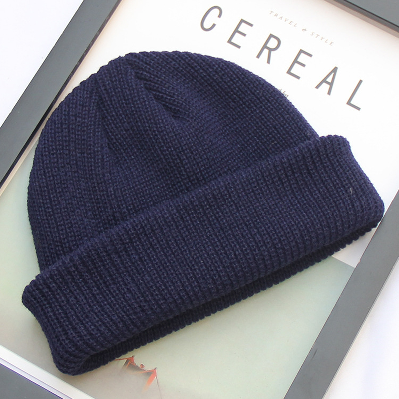 New Fashion Mens Beanie Winter Knit Hat Boy Skullcap Sailor Cap Cuffs Retro Navy Short Hat Solid Color Unisex Autumn Warm Cap dylinoshop