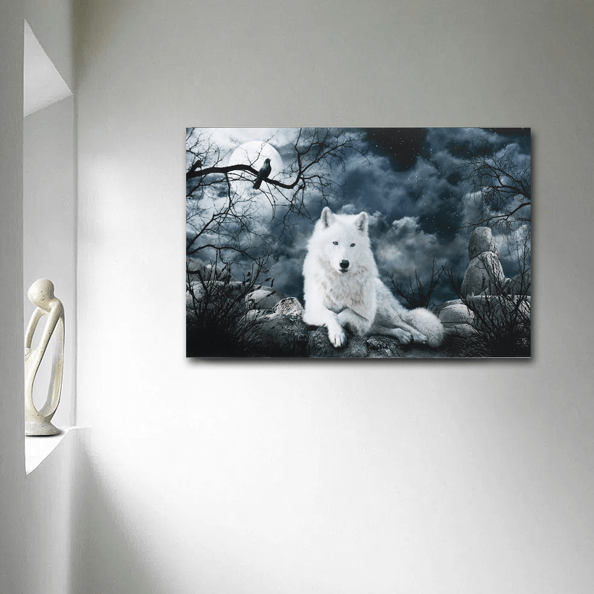 White Wolf Stone Canvas Wall Paintings Frameless Pictures Art Home Decor MRSLM