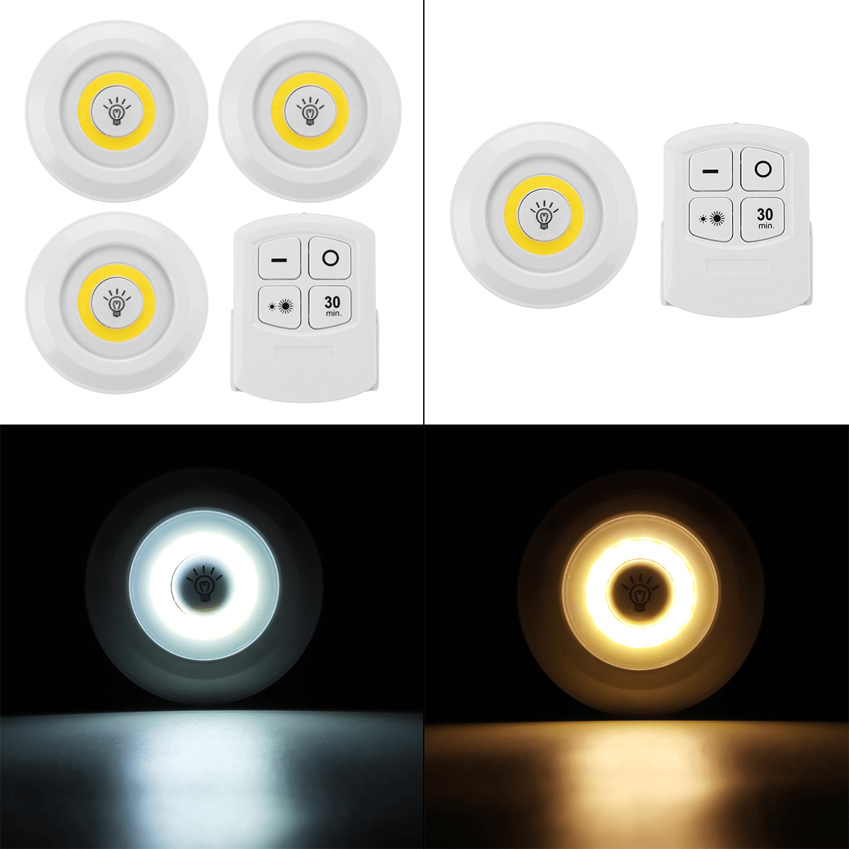 1/3PCS under Cabinet Lights Closet Kitchen Counter COB Puck Light+Remote Control dylinoshop