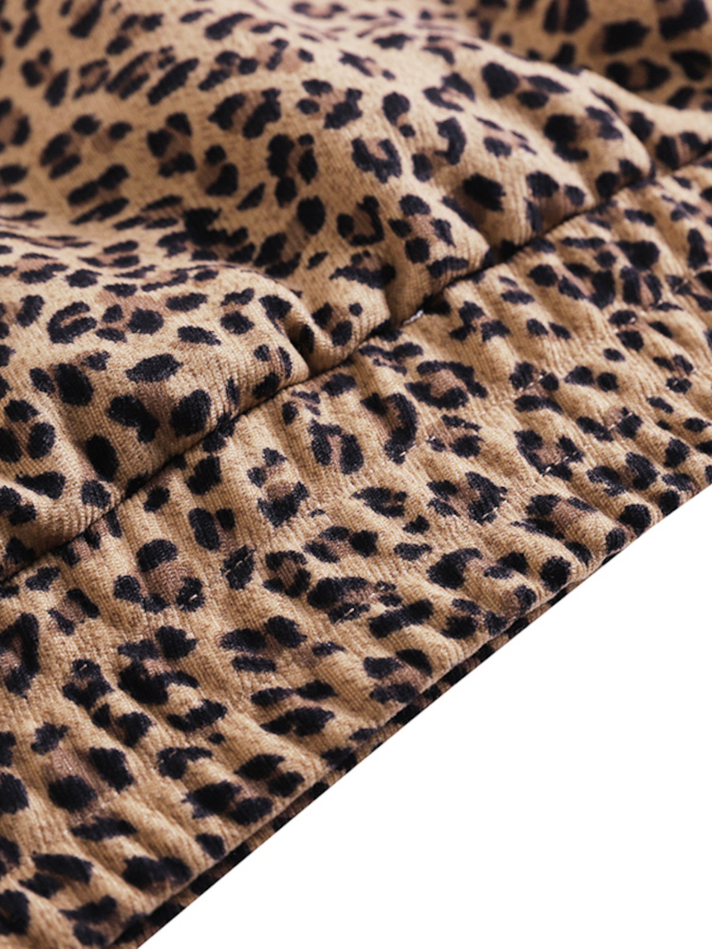 Women Leopard Printed Front Pocket Full Sleeve Hooded Collar Casual Sweatshirt dylinoshop