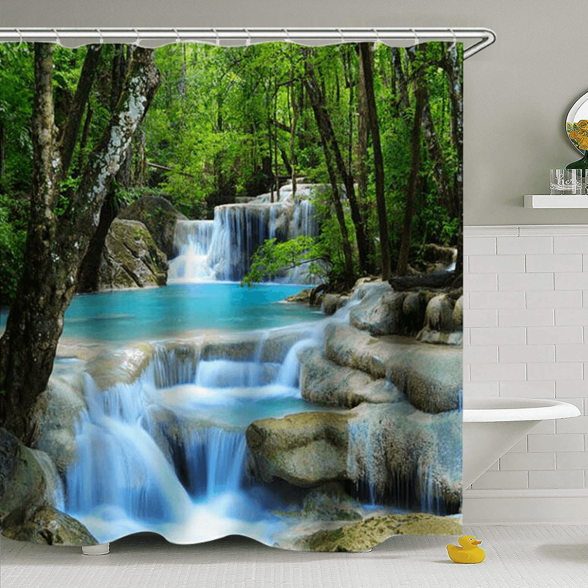 3D Waterfall Nature Scenery Bath Shower Curtain Water Resistant Bathroom Shield MRSLM