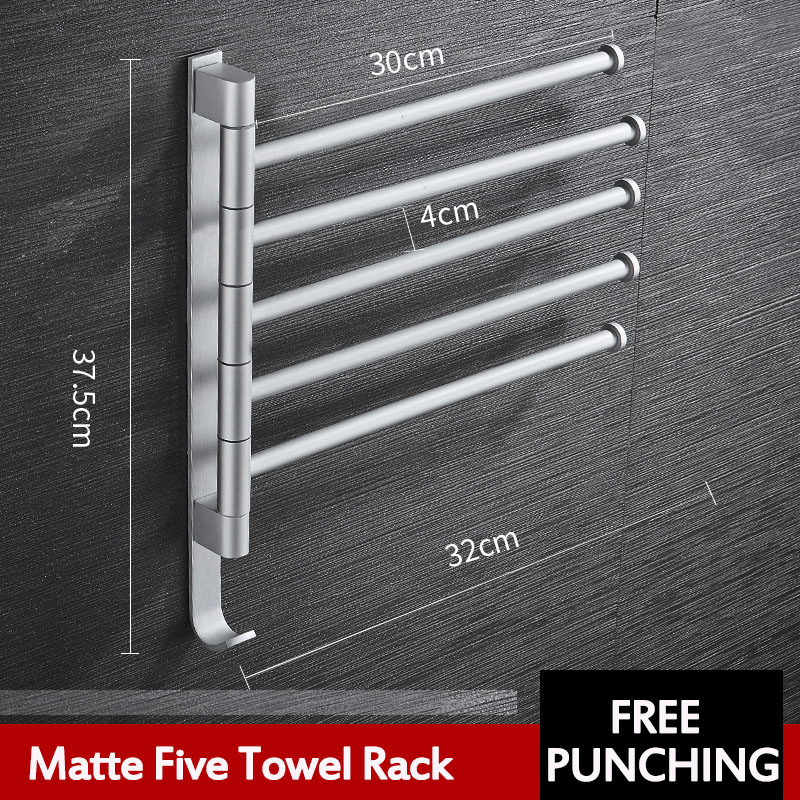 Aluminum Wall Mount Towel Rail Rack Rotatable Holders 2/3/4/5 Storage Hanger MRSLM