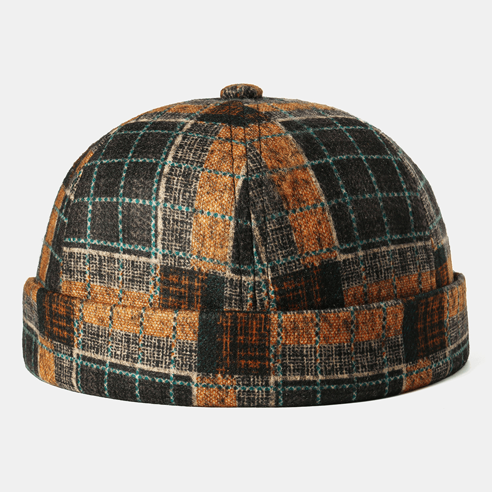 Brimless Skull Cap Multicolor Plaid Stitching Pattern Caps Soft Felt Customized Hats Brimless Hats dylinoshop