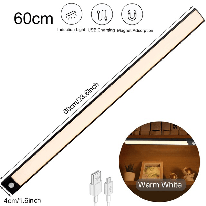 20/40/60CM Body Sensing Small Night Light USB Charging Lamp LED Portable Strip Light for Bedroom Wardrobe Bookcase Stairs dylinoshop