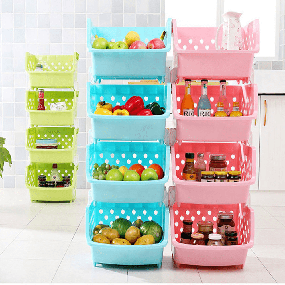 4 Tiers Plastic Stacked Storage Basket Fruit Vegetables Holders Shelf Rack Store for Kitchen Tools MRSLM