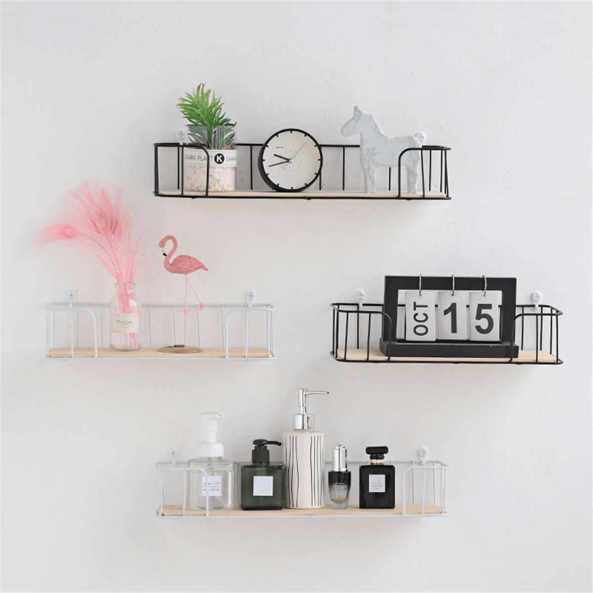 Industrial Metal Wire Wood Wall Kitchen Modern Loft Dorm Storage Rack Shelf Room Decor MRSLM