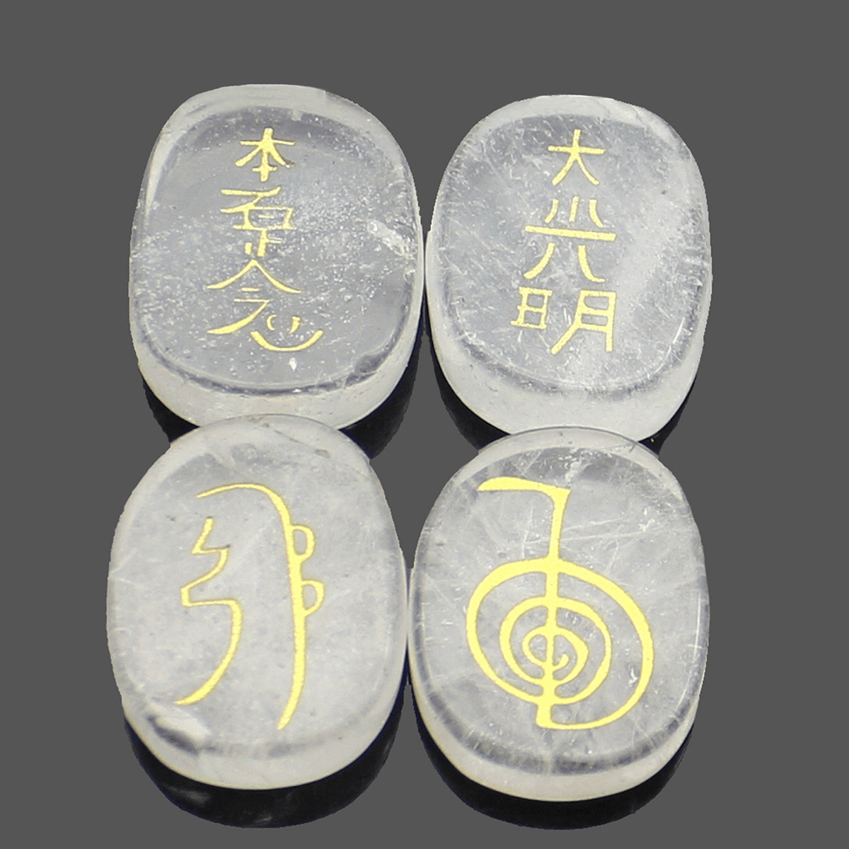 4PCS Engraved Usui Reiki Symbol Healing Energy Sanskrit Palm Crystal Stone Set Stone Decorations MRSLM