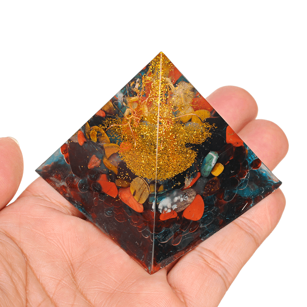 Orgonite Pyramid Energy Chakra Multiplier Reiki Orgone Peridot and Rainbow Fluorite Healing Decorations MRSLM