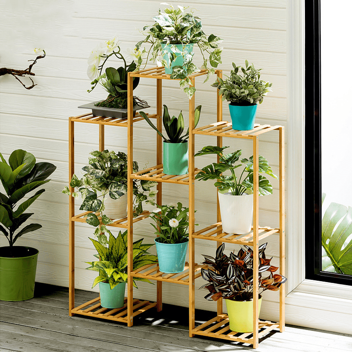 Multi-Layer Plant Shelve Floor-Standing Potted Plant Rack Thicken Batten Breathable Material for Garden Sets MRSLM