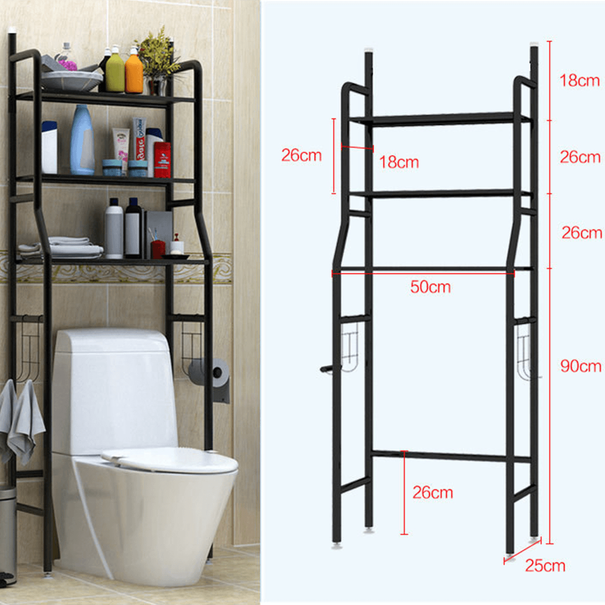 Bathroom Toilet Storage Rack Wall Punch-Free Toilet Washbasin Storage Shelf Bathroom Shelf Rack MRSLM