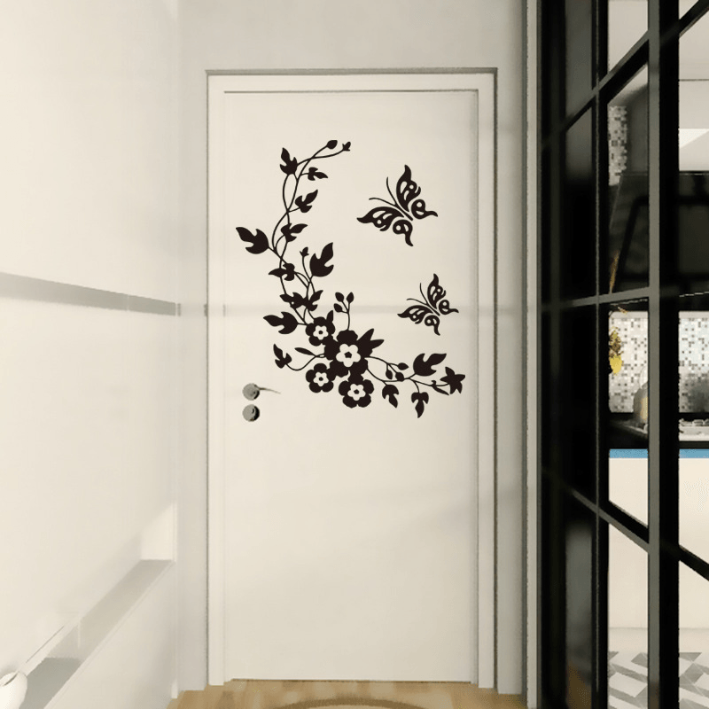 Funny Novelty Butterfly Flower Vine Bathroom Wall Sticker Home Decoration Vinyl Wall Decals MRSLM