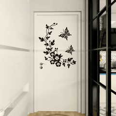 Funny Novelty Butterfly Flower Vine Bathroom Wall Sticker Home Decoration Vinyl Wall Decals MRSLM