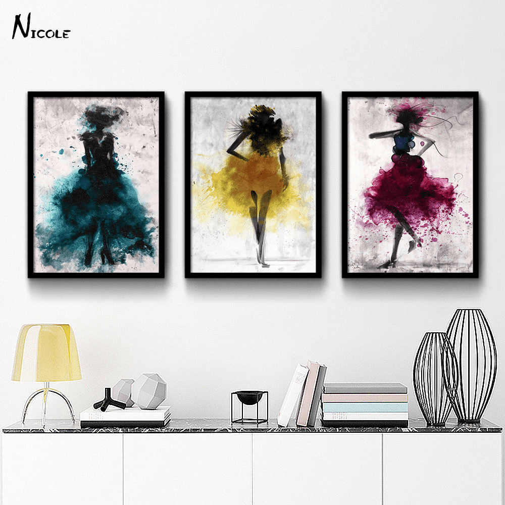 Fashion Yellow Girl Minimalist Abstract Art Canvas Oil Print Paintings Framed/Unframed MRSLM